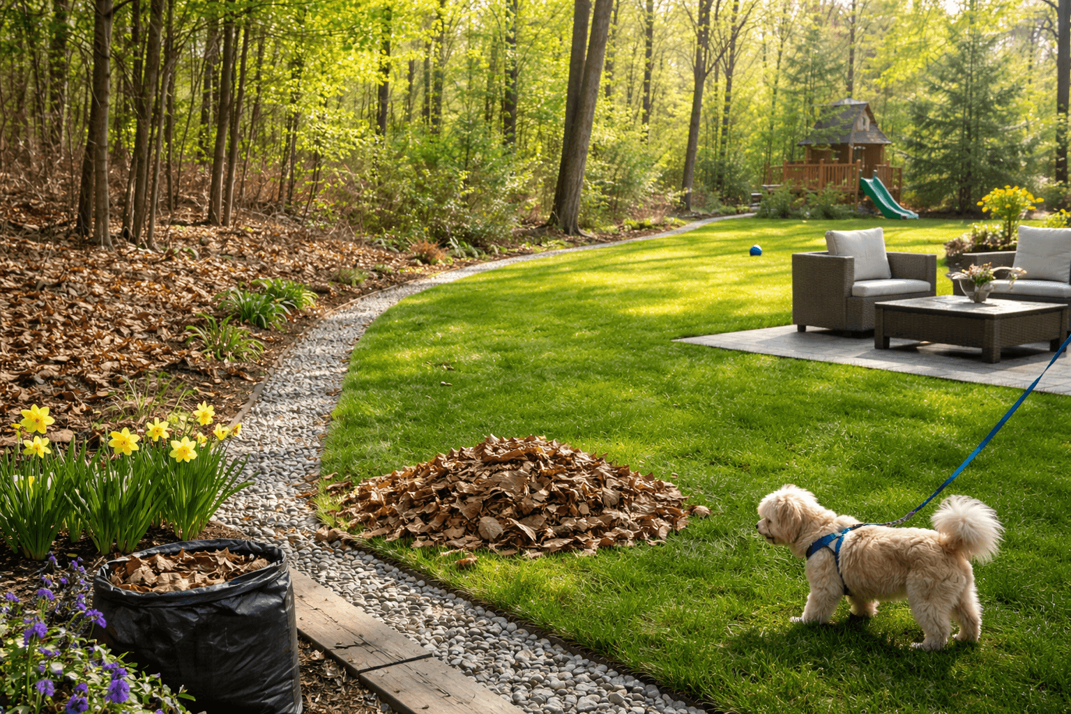 Blog 8 Dog Walking Near Landscaped Yard.